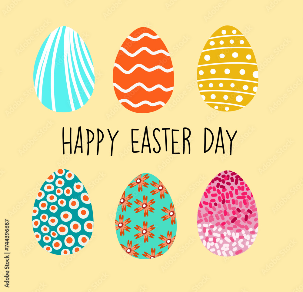 Happy Easter greeting card with colorful painted eggs Happy Easter greeting card with colorful painted eggs