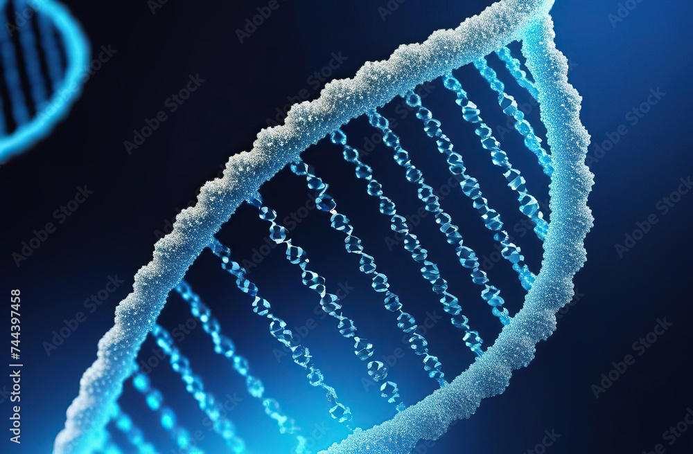 Polygonal DNA concept, digital sequence, code structure with glow on blue background. Nanotechnology science concept and background. Polygonal DNA concept, digital sequence, code structure with glow on blue background. Nanotechnology science concept and background.