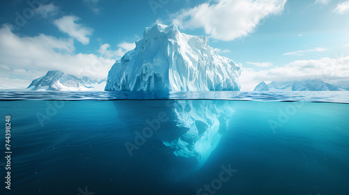 Iceberg in the Ocean, Global Warming Concept, Melting Ice Formation in Sea, Climate Change Crisis, Environmental Impact of Warming Planet, Natural Landscape, Generative AI   © Dzynee
