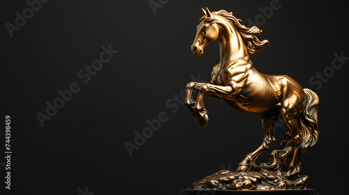 Golden and Bronze Rearing Horse Statue or Trophy Isolated on White Background, Elegant Equine Sculpture for Equestrian Awards and Decor, Luxurious Animal Figurine, Generative AI