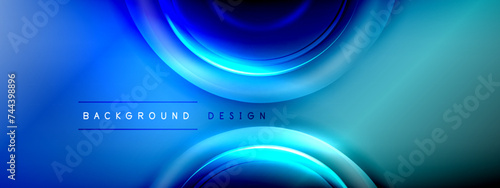 Circles lines and bubbles on bright glowing effect gradient with light and shadow effects. Dynamic interplay of light, shadow and depth. Futuristic and rhythmic technology design