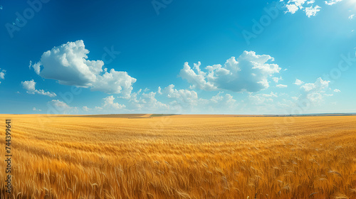 Golden Wheat Field Basking in Sunlight Agriculture Scene, Rural Farming Landscape with Wheat Crop, Harvest Season in Countryside, Natural Beauty of Farm Fields, Generative AI