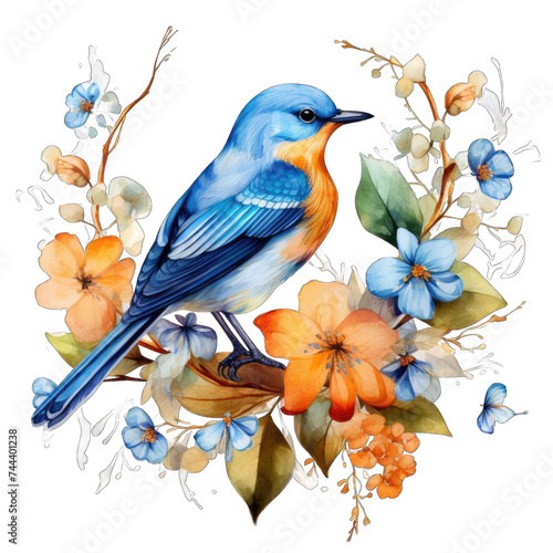beauty blue bird and nature plants