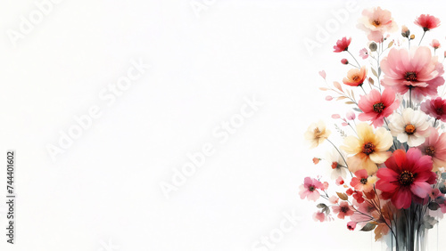 blank white card with beautiful watercolor flowers