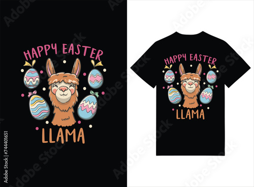 Happy Easter. Llama alpaca face Cute cartoon animals T-shirt design.