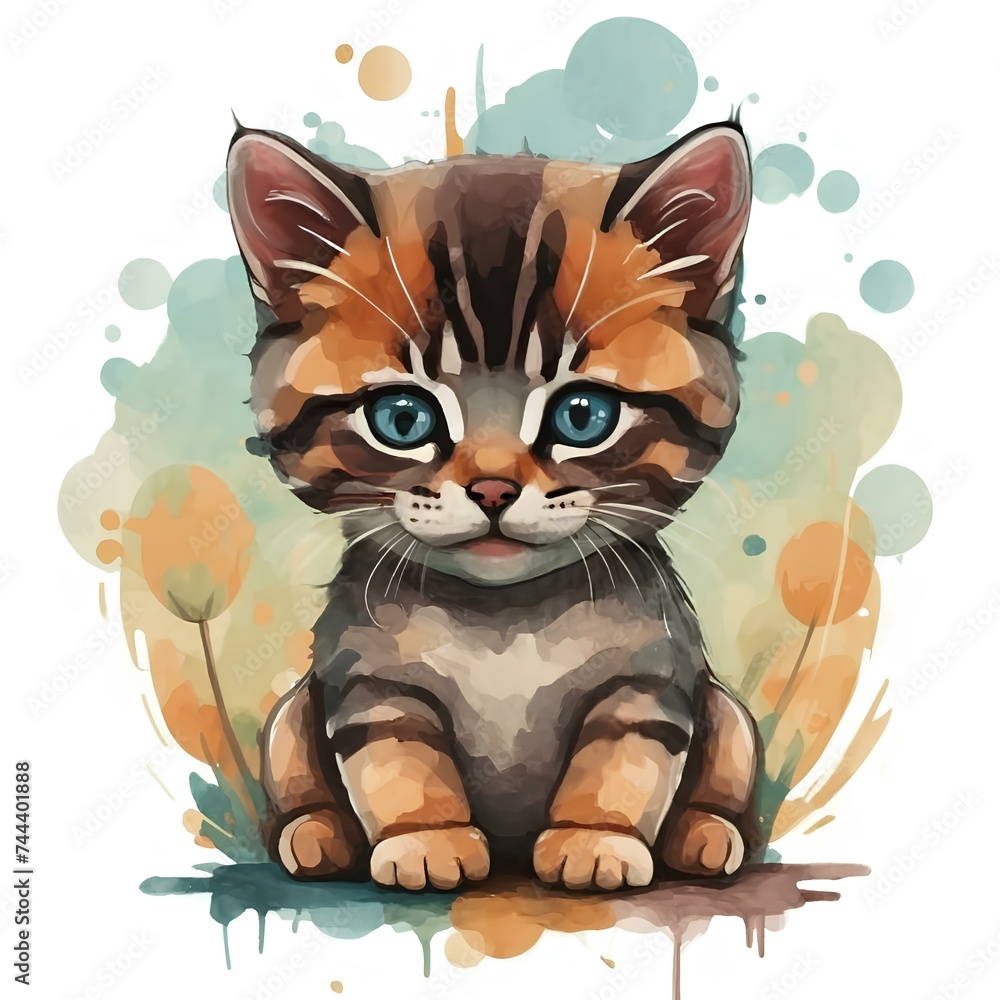 cute playful baby cat in watercolor done in vector design WRITE 