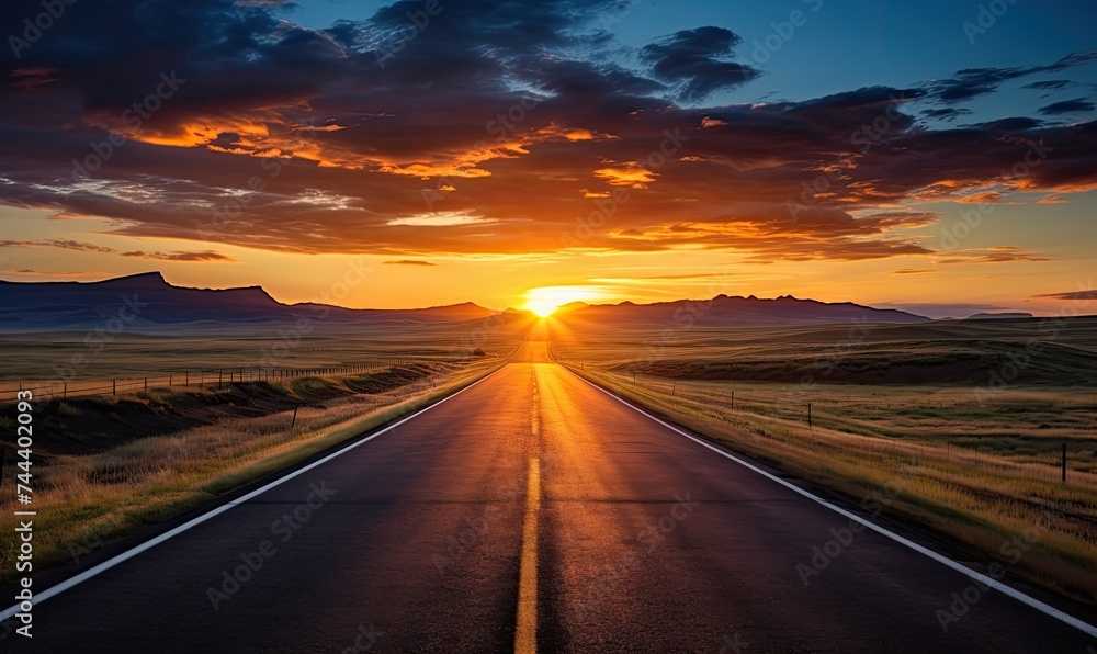 Endless Road With Setting Sun