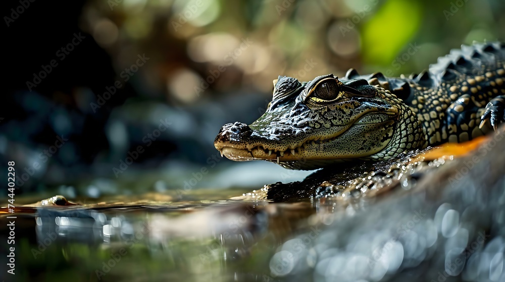 Fototapeta premium a close up of a crocodile laying on the ground
