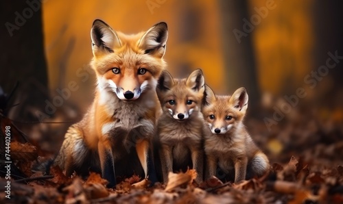 Group of Foxes in Forest