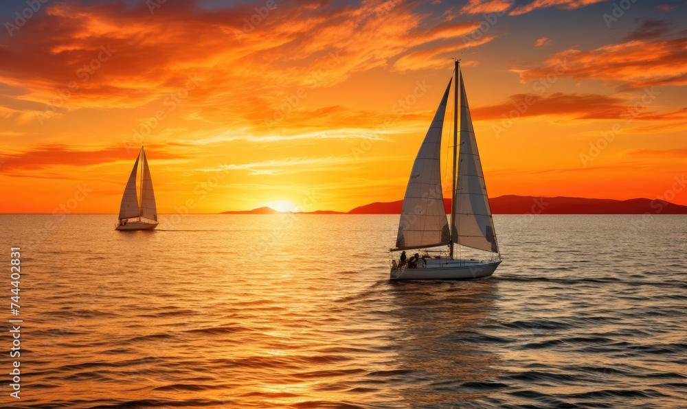 Two Sailboats Floating on a Body of Water