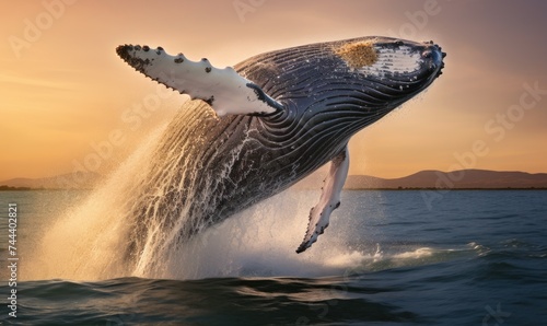 Majestic Humpback Whale Leaping Out of Water © uhdenis