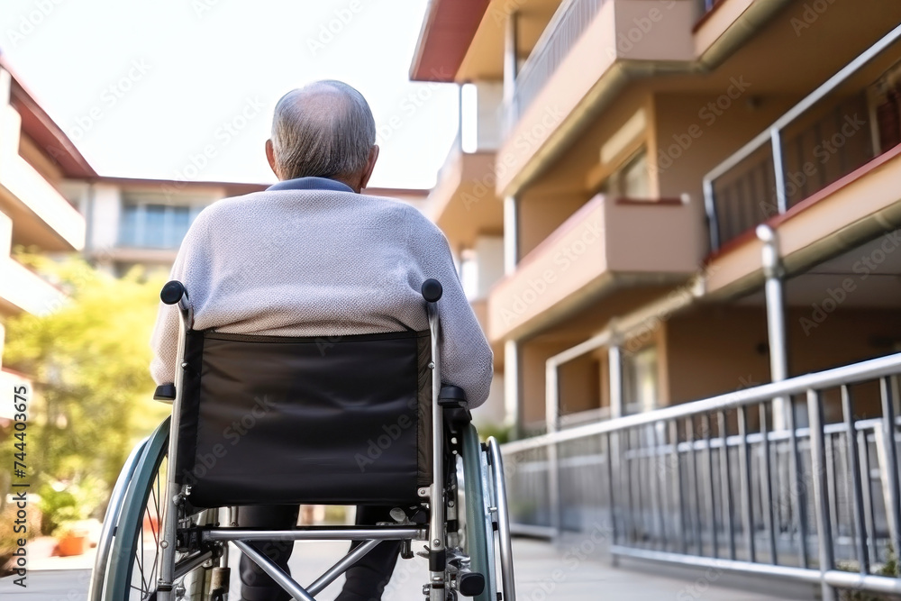 Person in Wheelchair on Sidewalk, Navigating Life With Disabilities Person in Wheelchair on Sidewalk, Navigating Life With Disabilities
