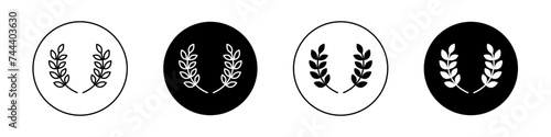 Laurel Wreath Icon Set. Award Olive Victory Vector Symbol in a Black Filled and Outlined Style. Triumph Crown Sign. photo