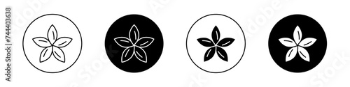 Araliya Flower Icon Set. Flower Plumeria Frangipani Exotic Vector Symbol in a Black Filled and Outlined Style. Tropical Essence Sign. photo