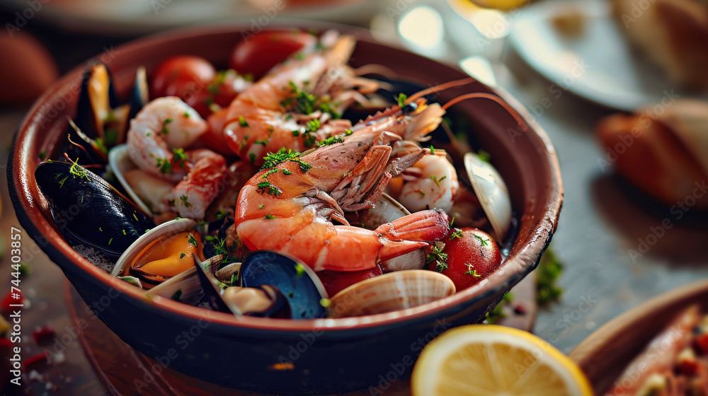 Seafood Bowl With Shrimp and Lemon Wedges Seafood Bowl With Shrimp and Lemon Wedges