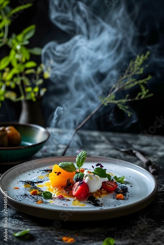 a plate of food with smoke coming out of it