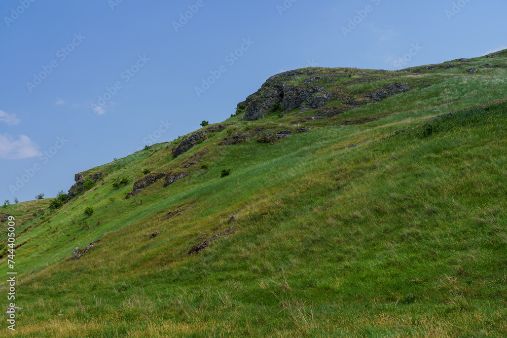 Hilly valley. Background with selective focus and copy space
