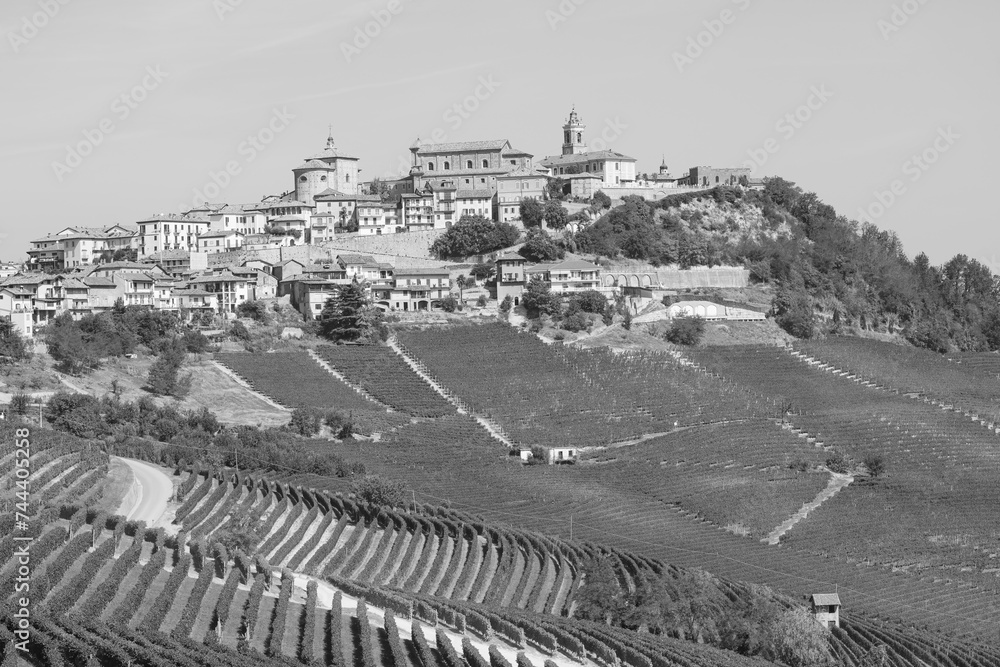 black and white picture of La Morra in Piedmont, Italy