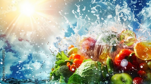 Water-Energy-Food concept background, copy space, 16:9