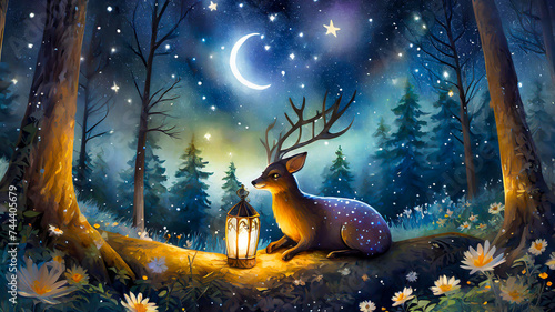 夜の鹿と星の森 © Masato Photography