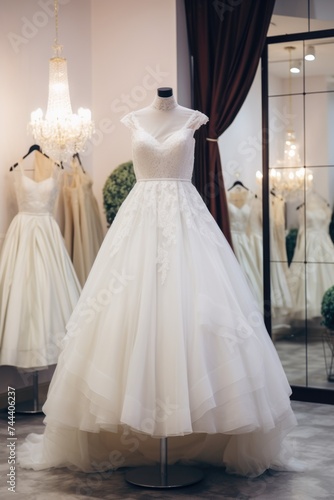 Wedding dress on a maniken in a bridal salon