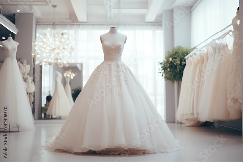 Wedding dress on a maniken in a bridal salon