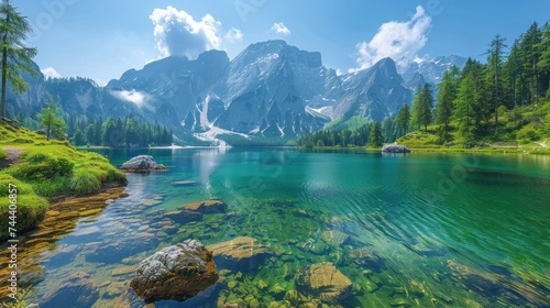 Scenic image of great alpine lake Vorderer Gosausee. Salzkammergut is a famous resort area located