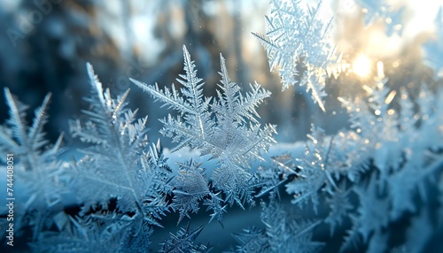 a close up of a frosted window with trees in the background