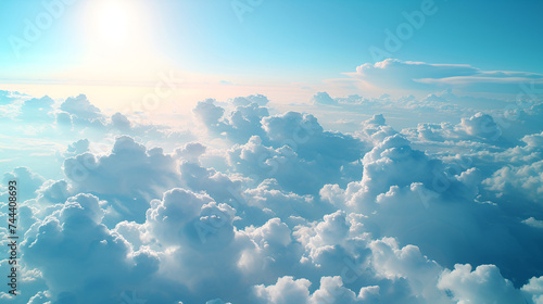 Close-Up of White Cumulus Clouds on Blue Sky Background, Fluffy Cloudscape, Clear Weather, Natural Sky Texture, Atmospheric Background, Generative AI