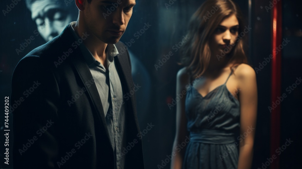 Close-up of a man and a woman couple at a private party in a nightclub.