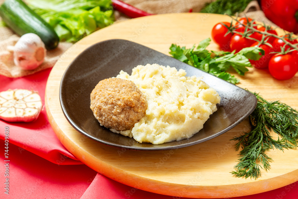 Meat cutlet with mashed potatoes. Dinner, Lunch. Meat cutlet with mashed potatoes. Dinner, Lunch.