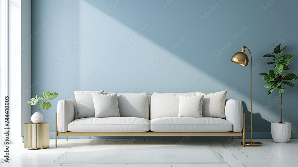 Scandinavian Interior of Living Room Concept, Light Gray Color Scheme and Generative Ai - obrazy, fototapety, plakaty 