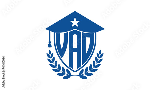 VAO three letter iconic academic logo design vector template. monogram, abstract, school, college, university, graduation cap symbol logo, shield, model, institute, educational, coaching canter, tech photo