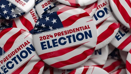 2024 US Presidential Election 3D Animation POTUS Campaign Buttons. Top down view. Dolly Shot photo
