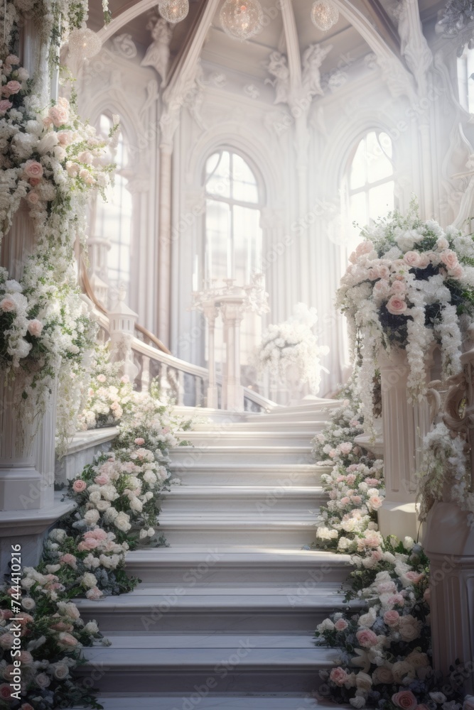 Wedding arch for wedding ceremony. Beautiful wedding decor in rustic style