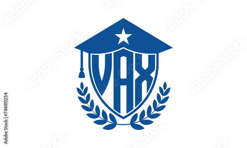 VAX three letter iconic academic logo design vector template. monogram, abstract, school, college, university, graduation cap symbol logo, shield, model, institute, educational, coaching canter, tech