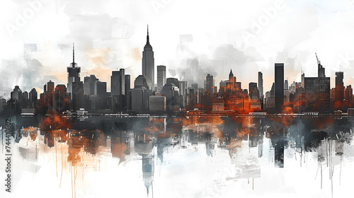 New_York_City_skyline, adorned with vibrant Lantern Festival decorations, emanates a festive atmosphere, ushering in prosperity and joyous Lunar New Year celebrations, Generative Ai.