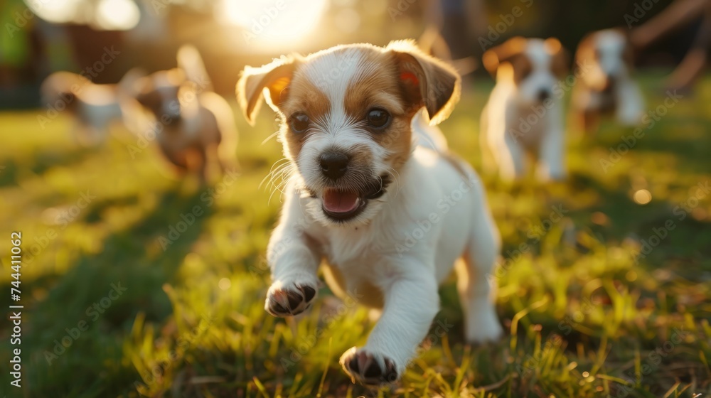 Playful puppies frolicking in a park