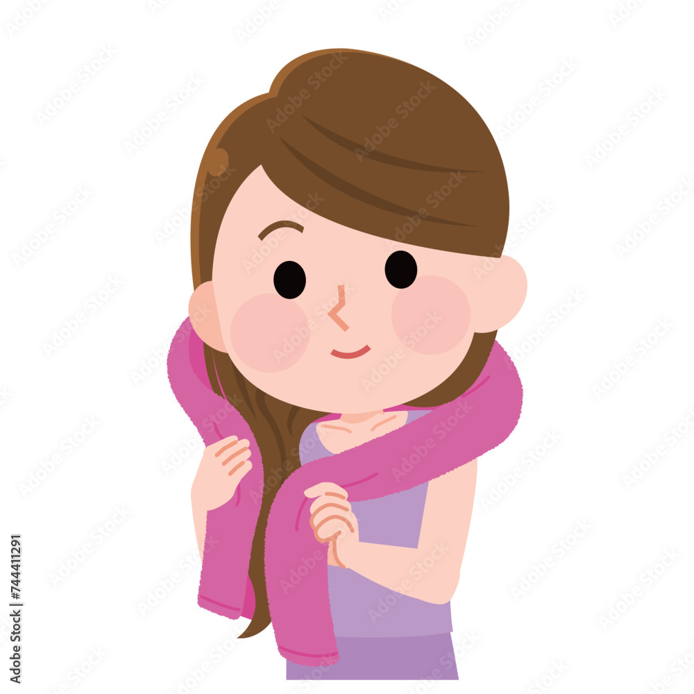 髪をタオルで拭く女の子1 イラスト 髪をタオルで拭く女の子1 イラスト
