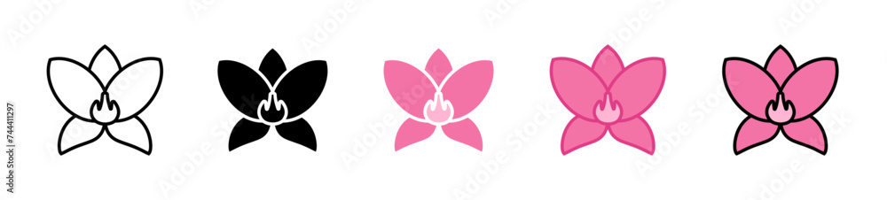 Moth Orchid Vector Illustration Set. Exotic Bloom Botanical Sign Suitable for Apps and Websites UI Design Style.