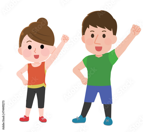 運動する元気な男性女性　イラスト