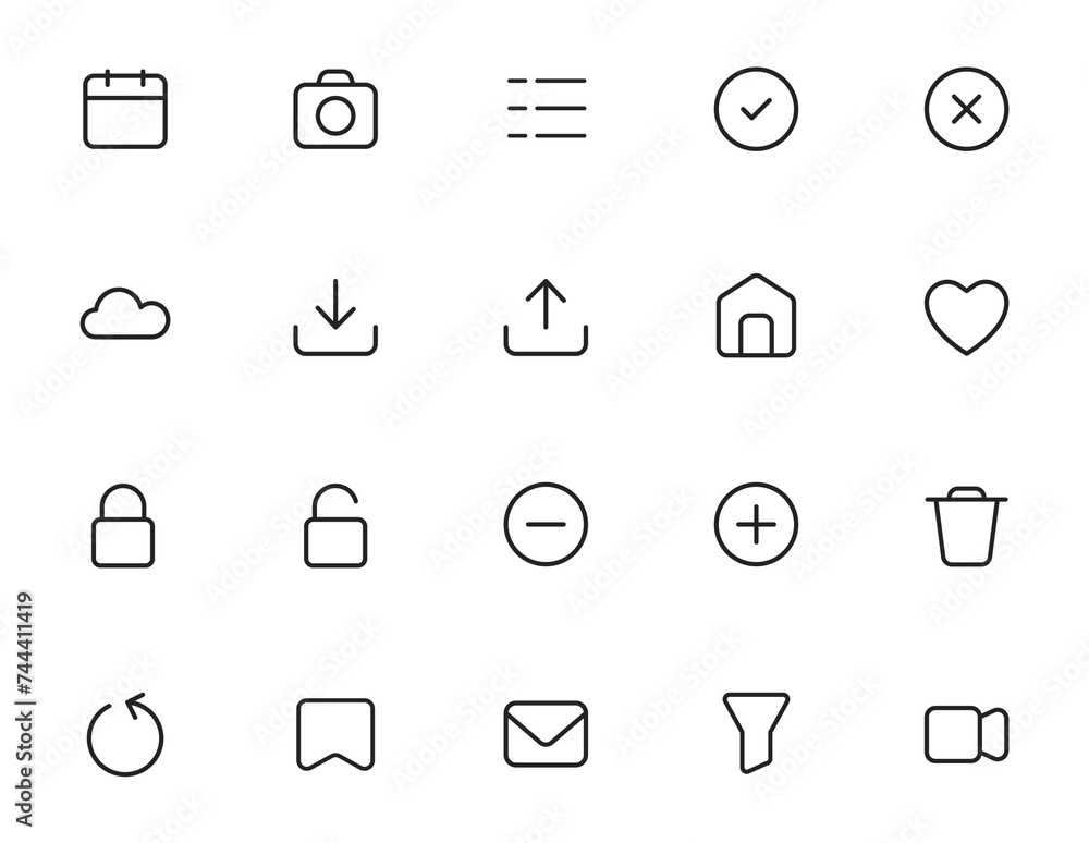 Fototapeta premium User interface icons. Set of user interface icons. User interface icons pack. Simple line style user interface icons. Isolated on white background.