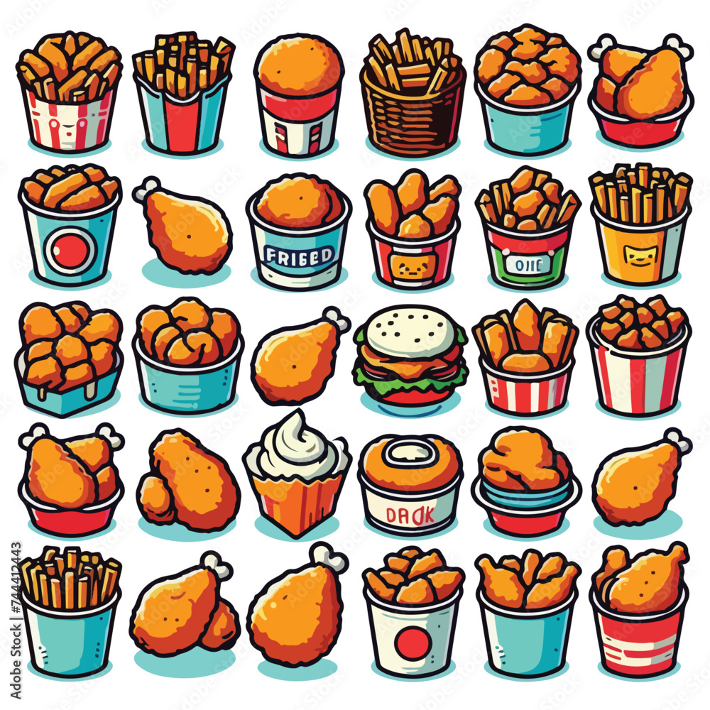 Chicken fried chicken legs food icons set. Chicken fried chicken legs food icons set.