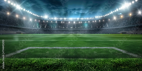 empty soccer field stadium at night with a line and light © Planetz
