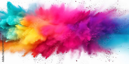 Explosion of colorful powder on white background. rainbow explosion explode burst isolated splatter abstract,Colorful rainbow holi powder splash, smoke or fog particles explosive special effect