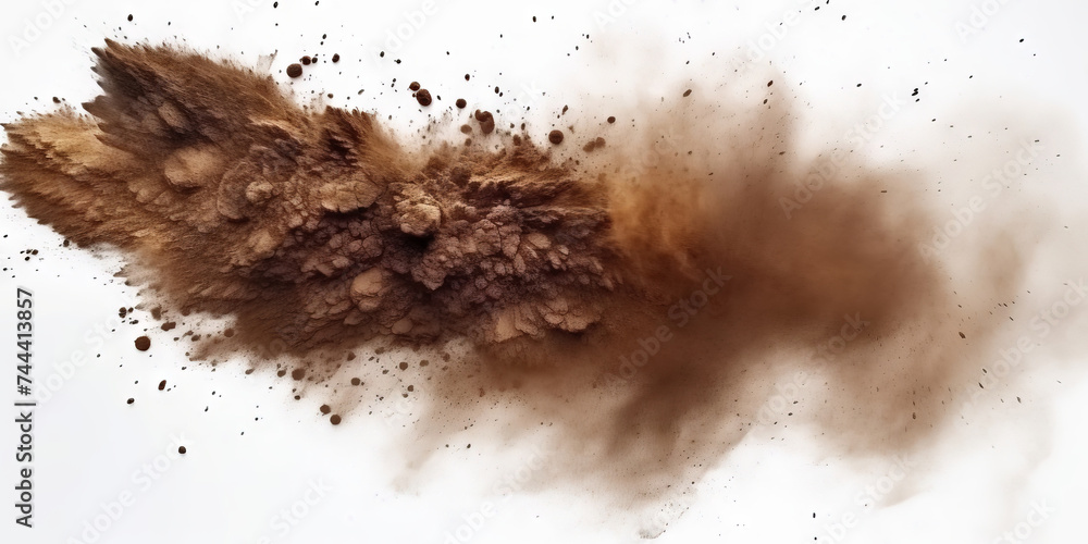 a brown splash painting on white background, brown powder dust paint ,brown explosion explode burst isolated splatter abstract. brown smoke or fog particles explosive special effect a brown splash painting on white background, brown powder dust paint ,brown explosion explode burst isolated splatter abstract. brown smoke or fog particles explosive special effect
