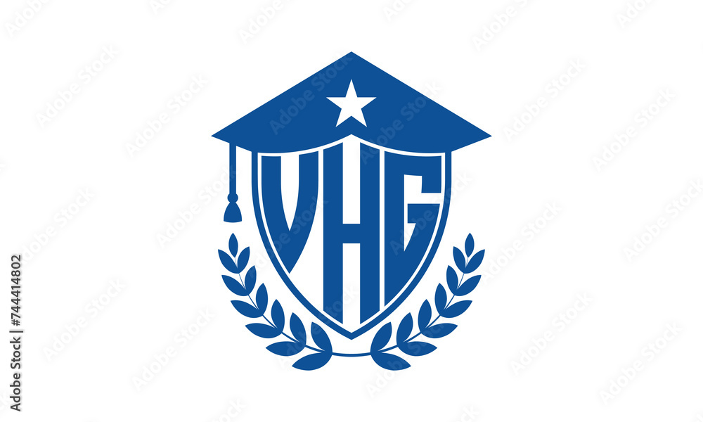 VHG three letter iconic academic logo design vector template. monogram, abstract, school, college, university, graduation cap symbol logo, shield, model, institute, educational, coaching canter, tech VHG three letter iconic academic logo design vector template. monogram, abstract, school, college, university, graduation cap symbol logo, shield, model, institute, educational, coaching canter, tech