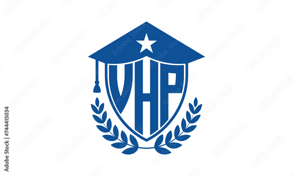 VHP three letter iconic academic logo design vector template. monogram, abstract, school, college, university, graduation cap symbol logo, shield, model, institute, educational, coaching canter, tech VHP three letter iconic academic logo design vector template. monogram, abstract, school, college, university, graduation cap symbol logo, shield, model, institute, educational, coaching canter, tech