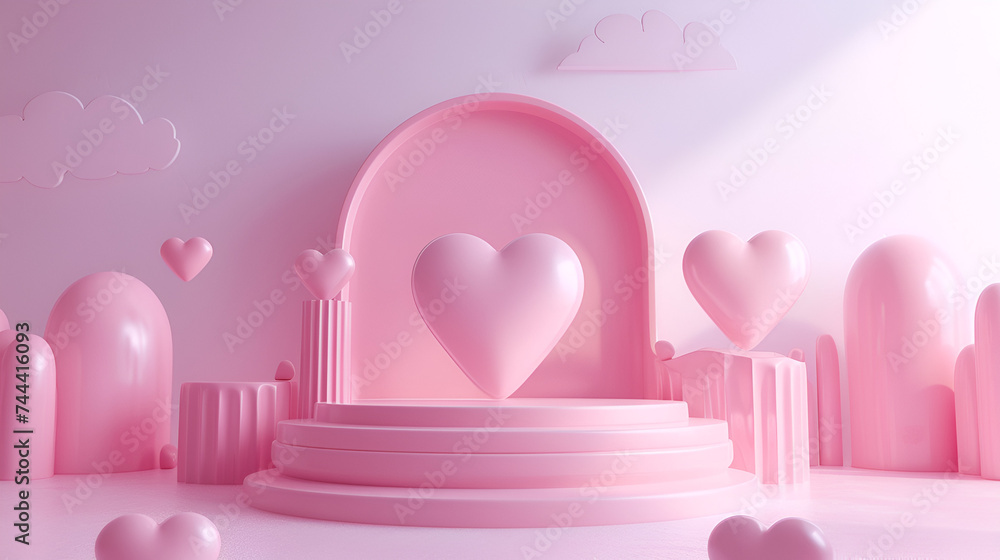Stage podium background of love heart mock ups for pro, Generative AI. Showcase your designs with elegance and emotion on this captivating stage.

