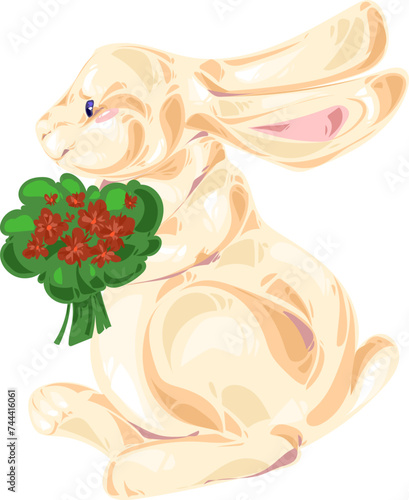 cute kawaii easter bunny with bouquet vector clipart